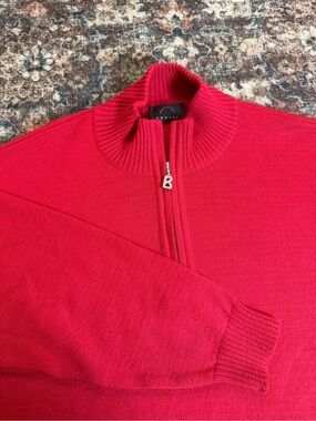 Vintage 90s Bogner Red Quarter Zip Knit Ski Sweater Pullover B Logo size XL